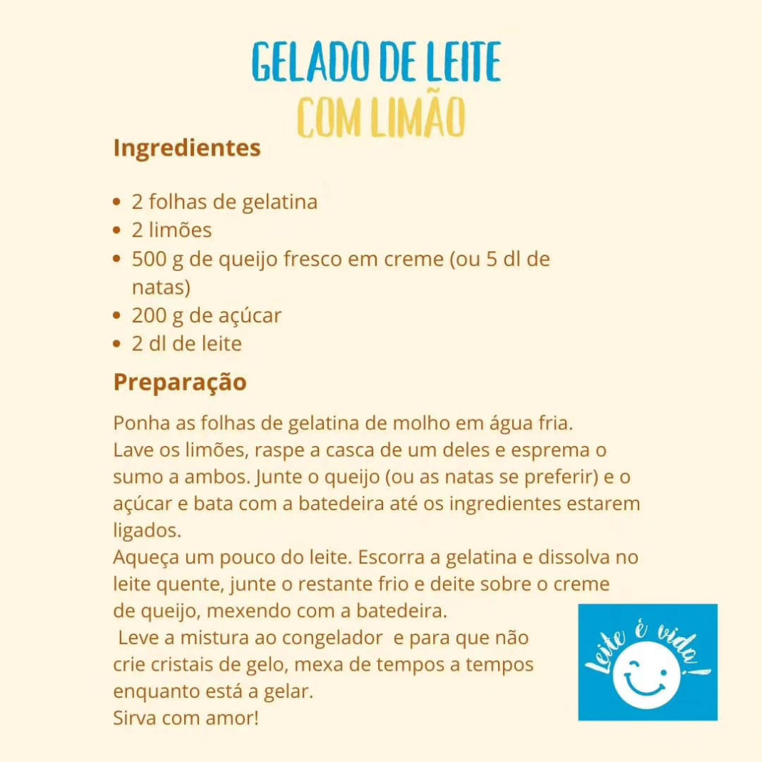 gelado de leite com limão - receita