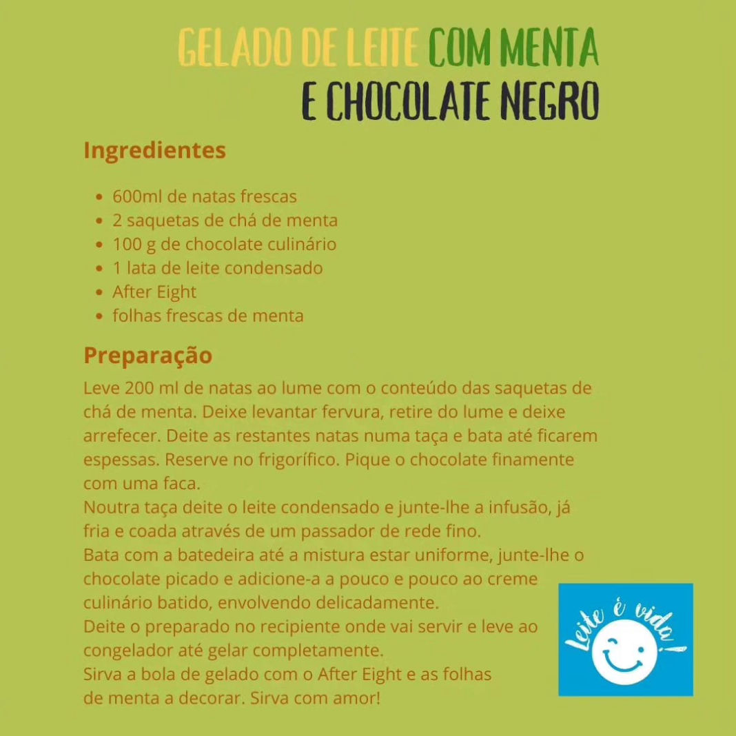 gelado de leite com menta - receita