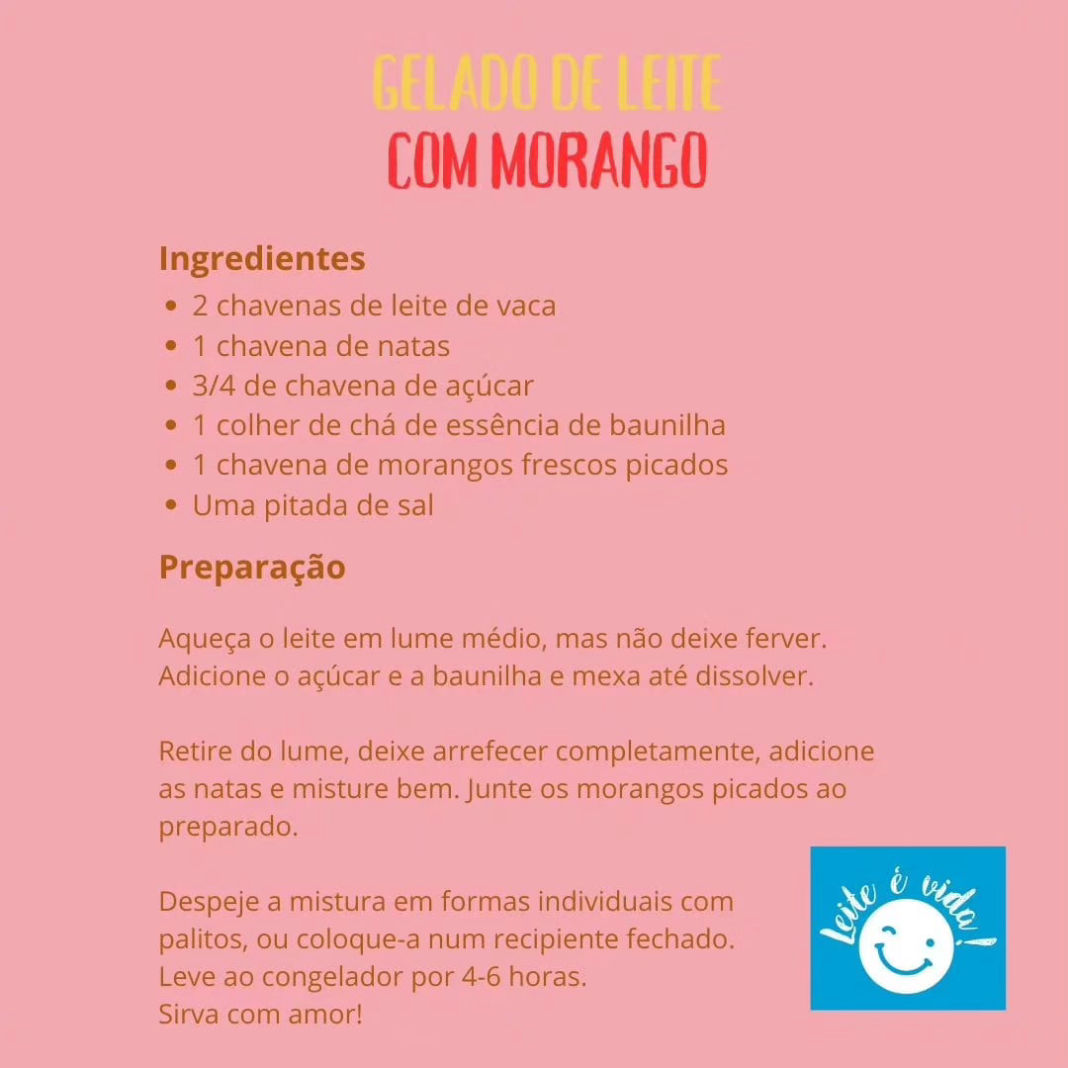 gelado de leite com morango - receita